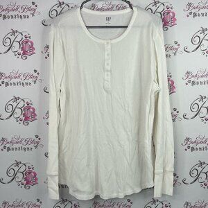 GAP long sleeve thermal waffle knit top White Long Sleeve Henley Shirt